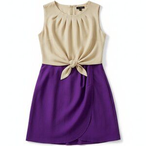 Richard Chai for Target Dress Colorblock Faux Wrap Purple Ivory Tie Waist Size 9